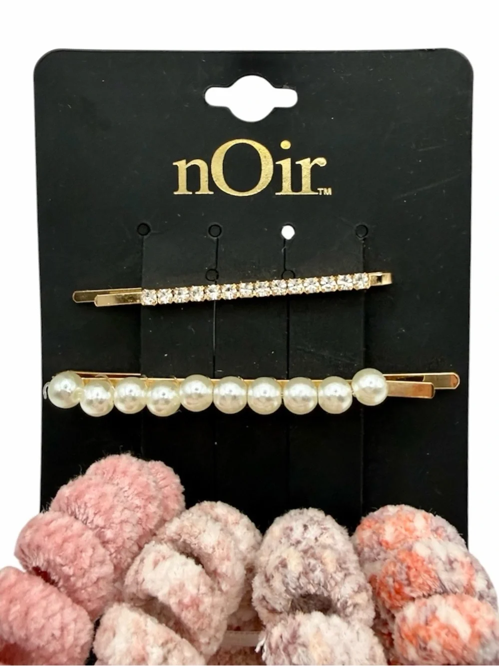 Noir Hair Accessory Set Rhinestone Pearl Bobby Pins And Coil Hair Ties 6 PCS